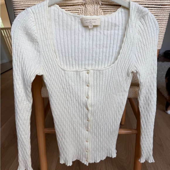 Sezane Tops - Sezane Cream Ribbed Button-Down Sweater Top
